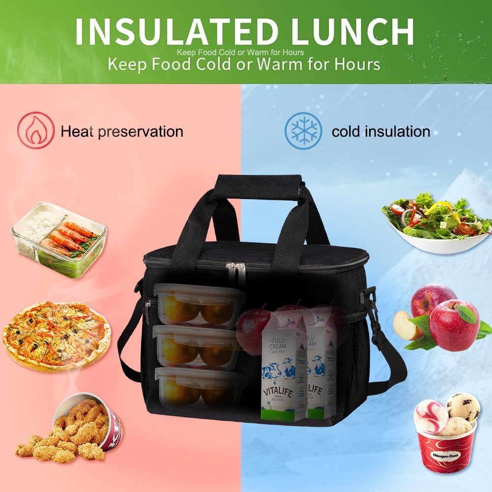 iknoe Insulated Lunch Bag, Foldable 8.5L Cooler Bag for Men & Women, Leakproof Thermal Design, Great for Office, Picnic, Travel, Lunch Box, Black