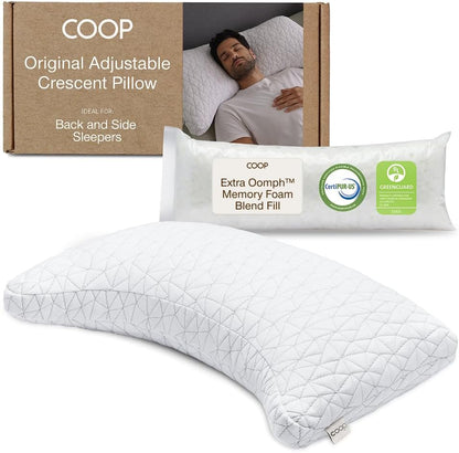 Coop Home Goods Original Crescent Adjustable Pillow, Queen Bed Pillows for Shoulder, Neck & Head Support, Crescent Foam Pillows - Medium Firm for Back & Side Sleeper, CertiPUR-US/GREENGUARD Gold