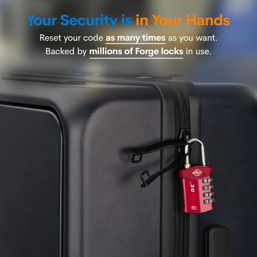 Forge Travel Lock,TSA Approved Luggage Locks for Air Travel, Gym Lockers, School Lockers, Pelican Cases, Gun Case, Easy Read Dials, Durable Alloy Body