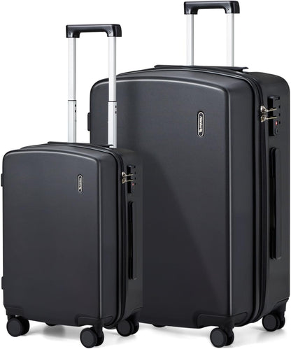 Hanke Hard Shell Luggage Sets 2 Pieces, Carry On and Checked Luggage Sets with Spinner Wheels, Durable PC Hardside Rolling Suitcase for Travel (20/28 Inch, Jet Black)