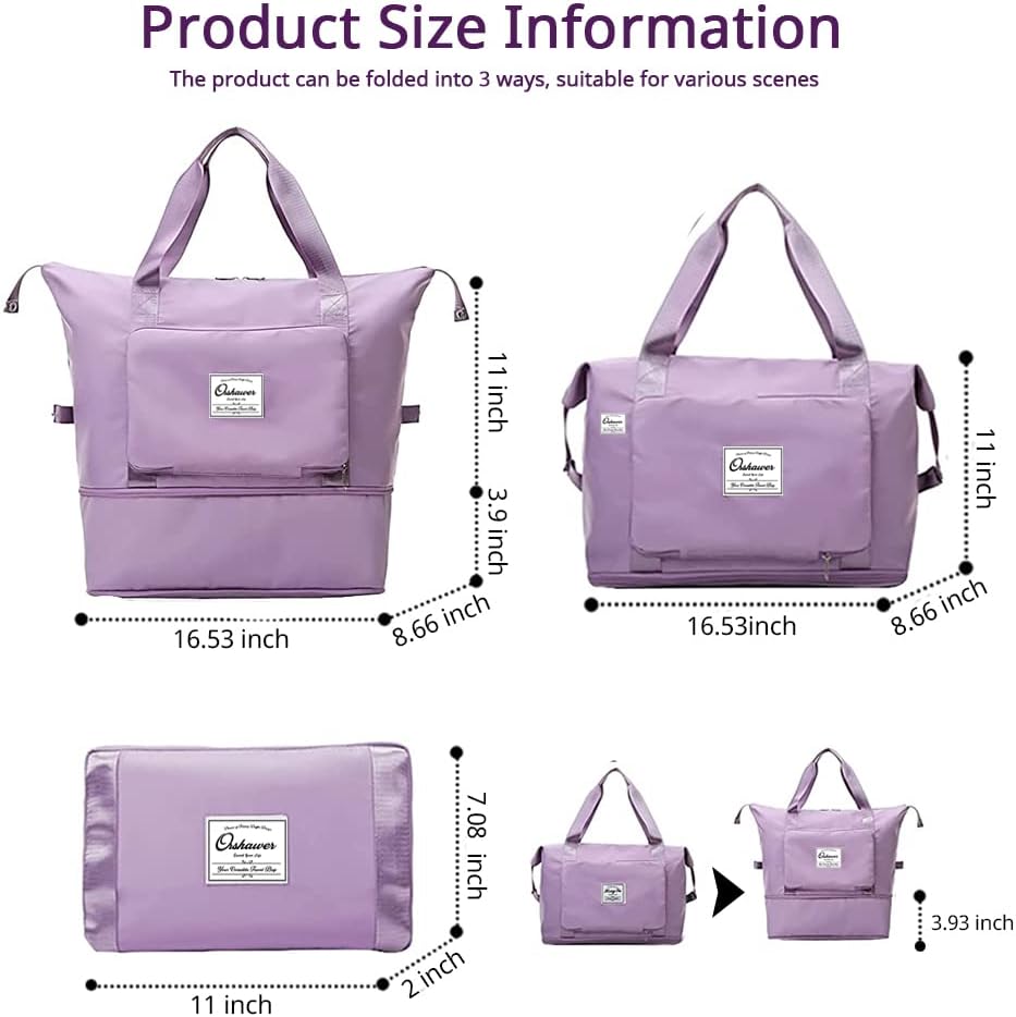 Large Capacity Foldable Travel Bag Expandable Portable Carry on Bag Dry&Wet Separation Sports Duffel Bags