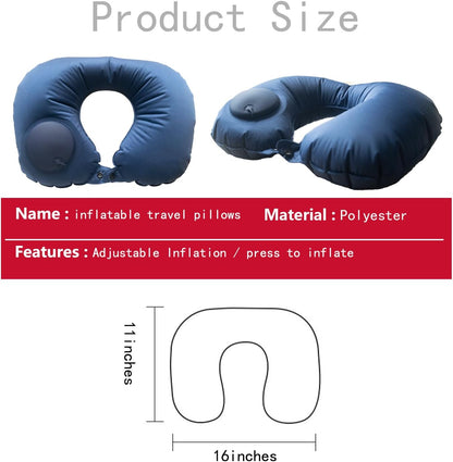 Inflatable Travel Pillow for Sleeping Airplane - Inflatable Neck Pillow for Traveling on Plane, Press to Inflate,Portable Travel Neck Pillow with Carry Bag （Drak Blue）
