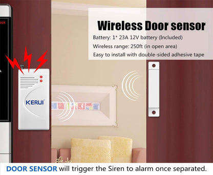 KERUI Home Security System Indoor Outdoor Weather-Proof Siren Window Door Sensors Motion Sensor Alarm with Remote Control More DIY, Wireless House Hotel Garage Shop Burglar Door Alarm, NO WIFI/GSM/APP