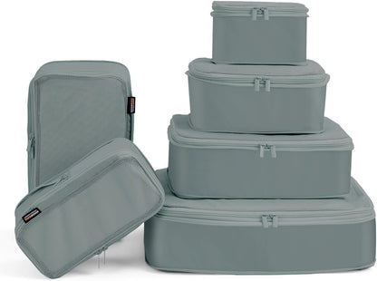 6 Set Compression Packing Cubes for Travel, Large Medium Small Luggage Organizers, Storage Bags for Clothes (6 Pack, Steel Blue)