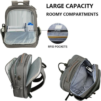 KROSER Laptop Backpack Large Computer Backpack Fits up to 17.3 Inch Laptop with USB Charging Port Water-Repellent Casual Daypack for Travel/Business/College/Women/Men-Grey