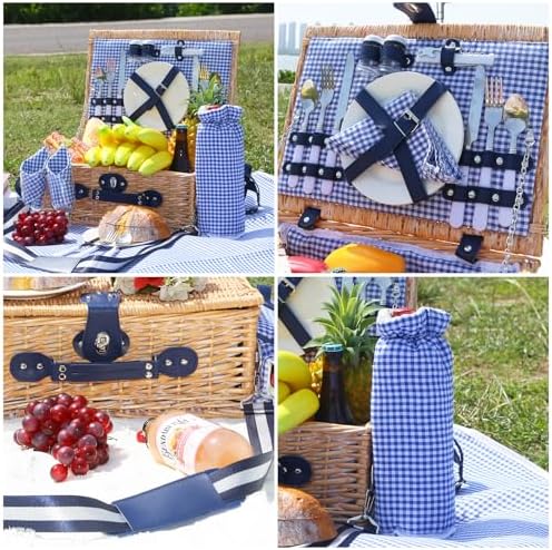 Picnic Basket for 2 with Blanket and Wine Pouch for Couples