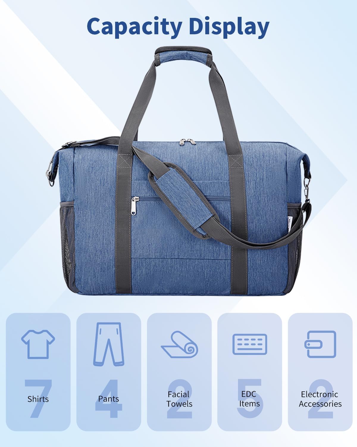 Narwey 18x14x8 Inches Travel Bag Spirit Airlines Frontier Personal Item, Travel Duffel With Wet Pocket Carry on Bag for Airplane Underseat Duffle Overnight for Women and Men (Navy Blue)