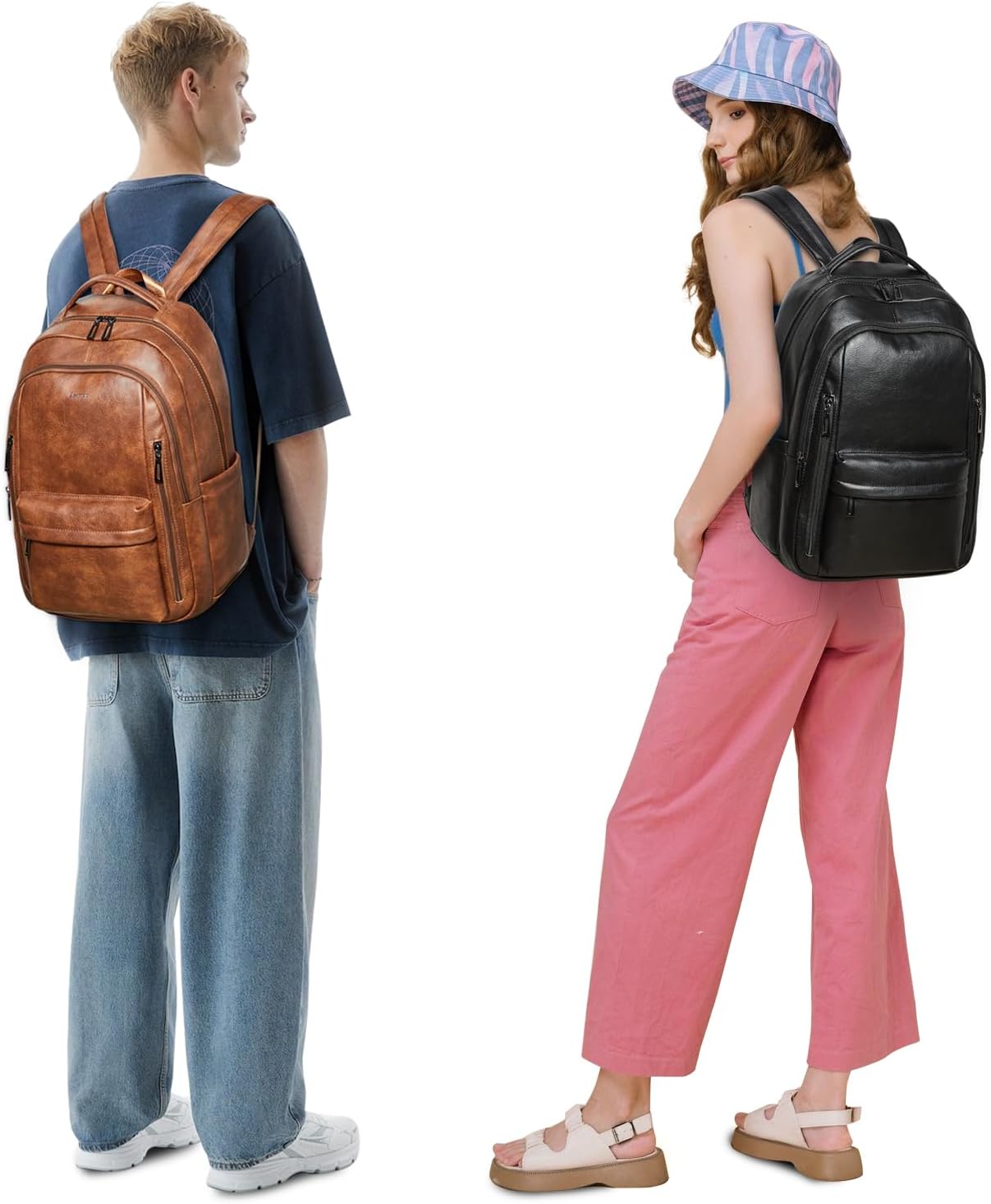 30L Business Laptop Backpack for Women Men, Travel Work Backpack Purse Faux Leather College Bookbag fits 15.6" Laptop - Black