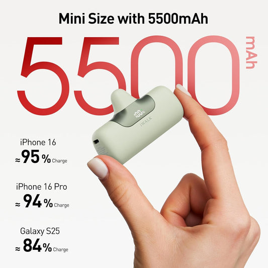 iWALK Portable Charger 5500mAh Next-Gen Small Power Bank 22.5W Fast Charging Battery USB-C Portable Phone Charger for iPhone 16/15 16 Plus 16 Pro Max iPad, Samsung Galaxy S25 S24 S23 Android, Green