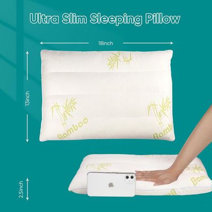 MINUPWELL Ultra Flat Small Pillow for Sleeping, 18x13 in Small Pillow for Travel 7D High Support 2.5 inch Height Ultra Thin Pillows -Mini Pillow - Rayon Derived from Bamboo