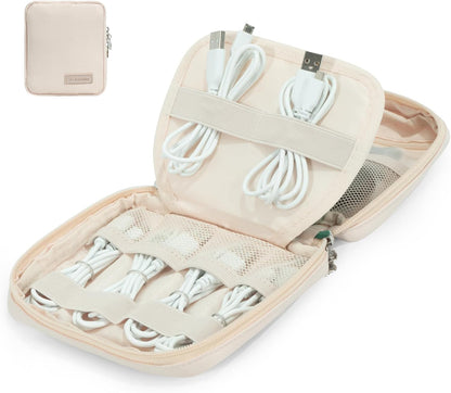 LENTION Cable Organizer Bag, Electronics Accessories Organizer, Waterproof Cable Bag for Power Bank, Chargers, USB Cables, SD Cards, Earphones (apricot)