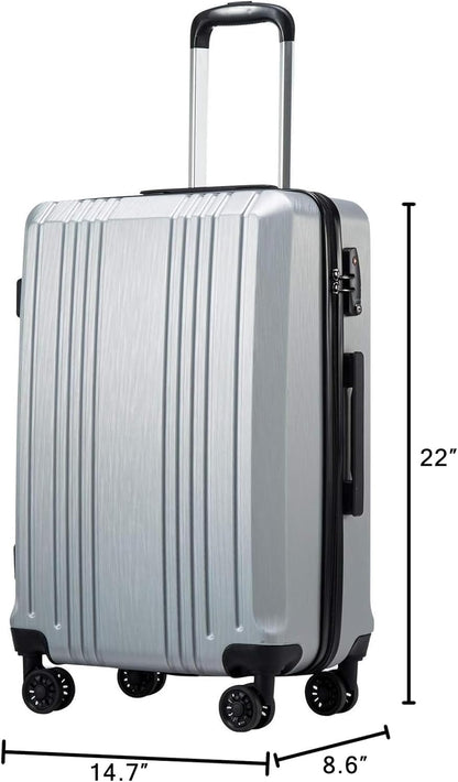 Coolife Luggage Suitcase PC+ABS with TSA Lock Spinner Carry on Hardshell Lightweight 20in 24in 28in(sliver, S(20in_carry on))