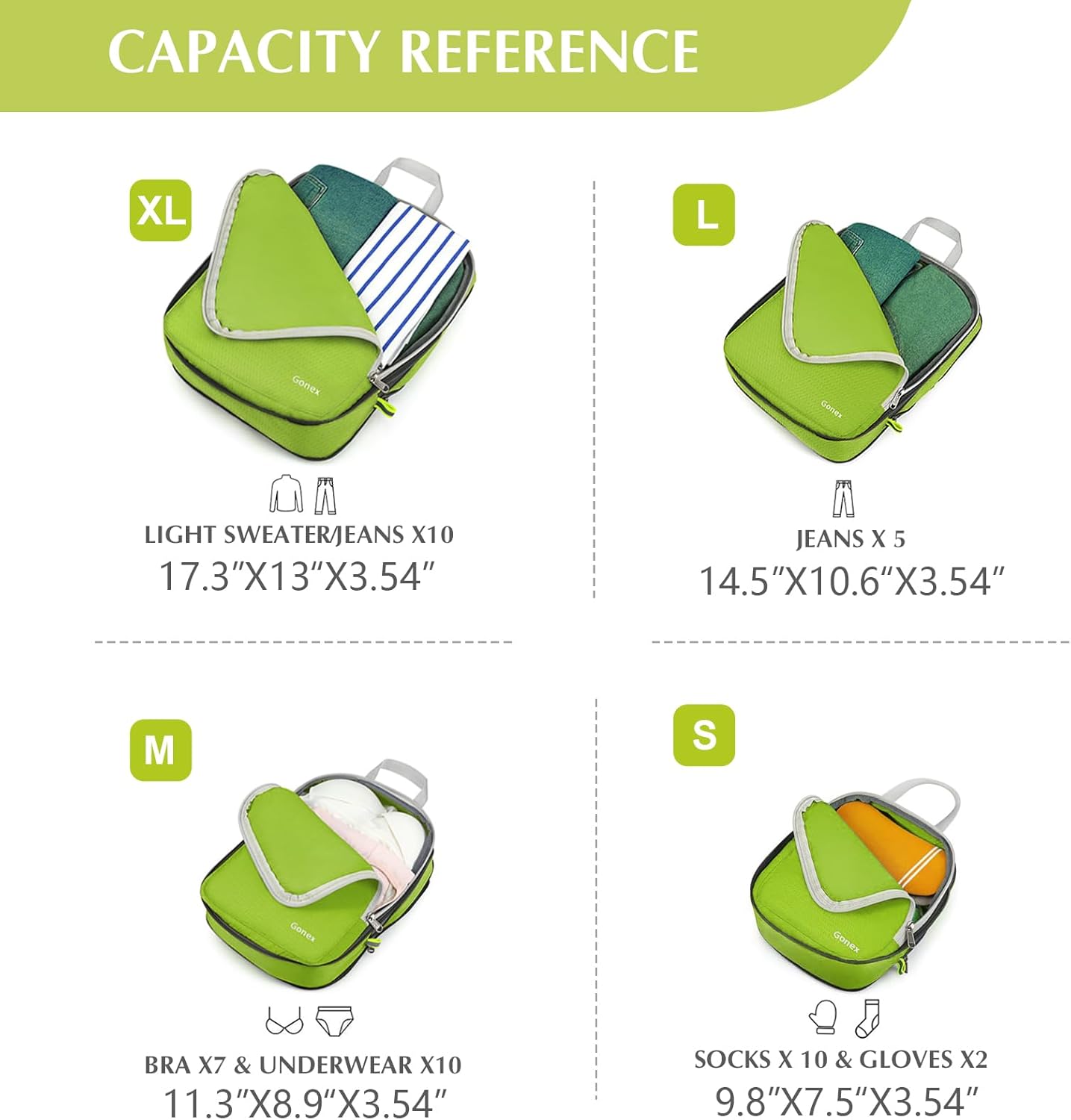 Gonex Compression Packing Cubes, 3pcs/4pcs Expandable Storage Travel Luggage Bags Organizers