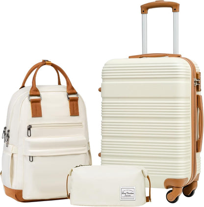 LONG VACATION 3 Piece Carry On Luggage 20 Inch Suitcase with Spinner Wheels, ABS+PC Hardshell Suitcase set with TSA Lock & YKK Zipper