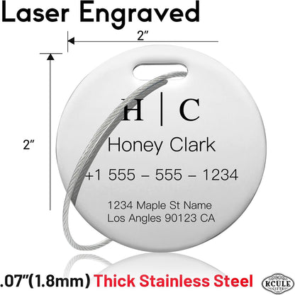 Stainless Luggage Tags for Suitcases 4 Pack: Metal Personalized Luggage Tags for Backpacks & Bags with Customizable Texts (Silver)