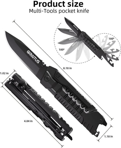 Multitool Knife 17 in 1Fire Starting Sticks, Bottle Opener, Saw Screwdrivers Bottle Opener, Whistle, Window Breaker and More -Perfect for Camping, Outdoor, Survival and Everyday Use,Gifts for Men Dad