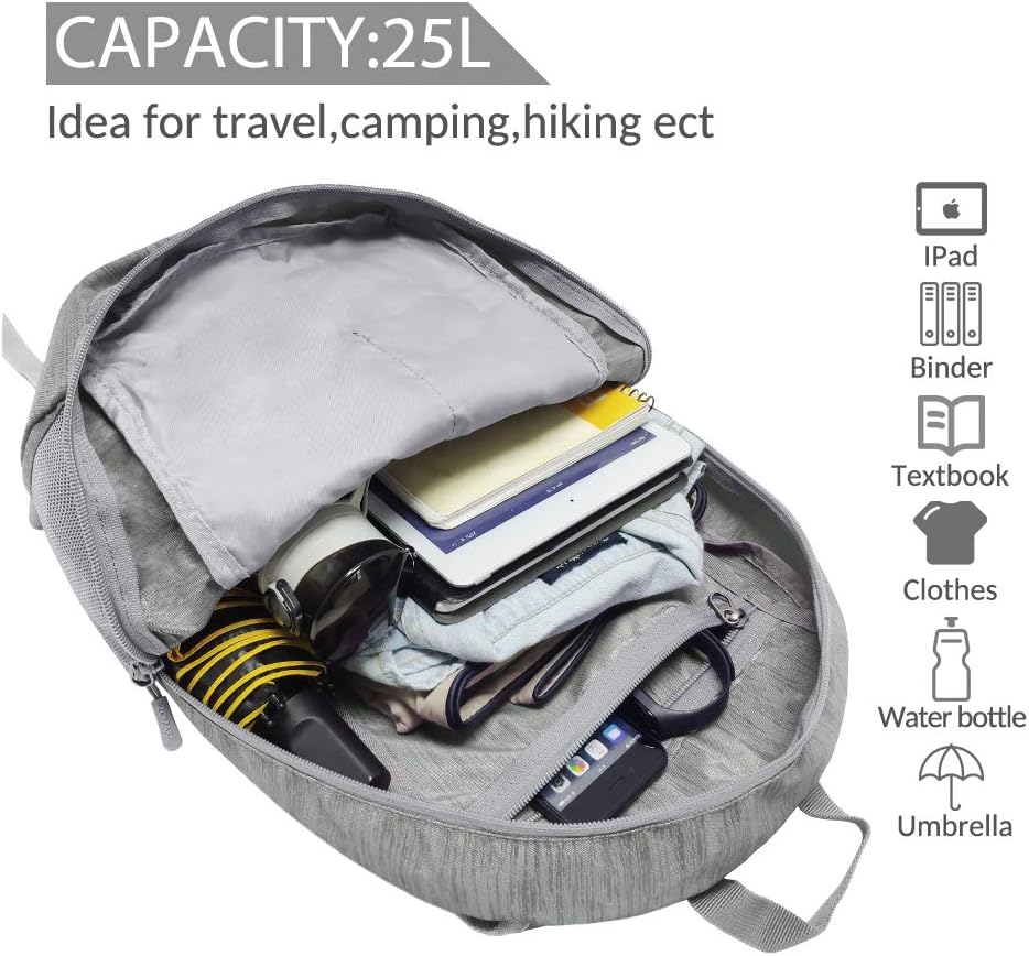 ZOMAKE 25L Ultra Lightweight Packable Backpack, Foldable Hiking Backpacks Water Resistant Small Folding Daypack for Travel(Silver Gray)