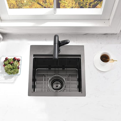 15 Inch Black Bar Sink Drop In Workstation-Bokaiya 15x15 Drop In Bar Sink Small - Image 4