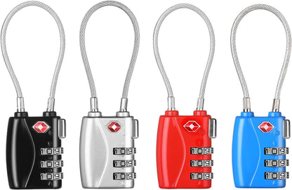 ZHEGE Luggage Locks TSA Approved 4 Pack Cable Padlocks for Suitcase, Baggage, Backpack, Pistol Case (Multiple Colors)