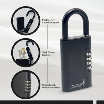 Kingsley Guard-a-Key Black Realtor's Lockbox Portable Resettable Hanging Key Safe Combination Lock Box for House Keys, Realtors, Vacation Rentals, Black