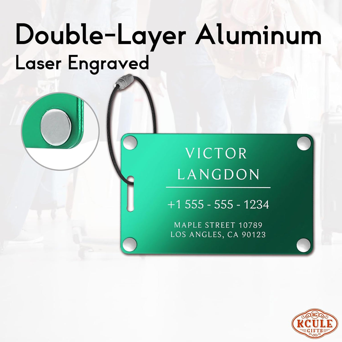 Personalized Luggage Tags for Suitcases - Aluminum Custom Luggage Tags for Backpacks & Bags, Sturdy, Waterproof & Heavy Duty (Green/Card-Sized)