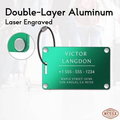 Personalized Luggage Tags for Suitcases - Aluminum Custom Luggage Tags for Backpacks & Bags, Sturdy, Waterproof & Heavy Duty (Green/Card-Sized)