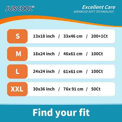 JUS COOL Incontinence Bed Pads 30”x 36”(50 Count) Disposable Baby Changing Pads, Underpads Portable Diaper Changing Pads, Soft Bed Pads Ultra Absorbent and Waterproof