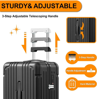 Krute Carry on Luggage PC+ABS Suitcases with Double Spinner Wheels 22x14x9 Airline Approved Luggage with TSA Lock 20 Inch (Black)