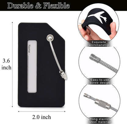 7 Pack Silicone Luggage Tag Baggage Handbag Travel Bag Tags with Name ID Card Perfect to Quickly Spot Luggage Suitcases (Black)