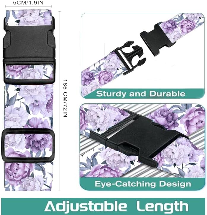 Luggage Straps for Suitcases Travel Belt Accessories, Cute Suitcase Strap, Adjustable Luggage Belt Strap, Heavy Duty with Quick-Release Buckle Luggage Strap Cute Purple Flowers