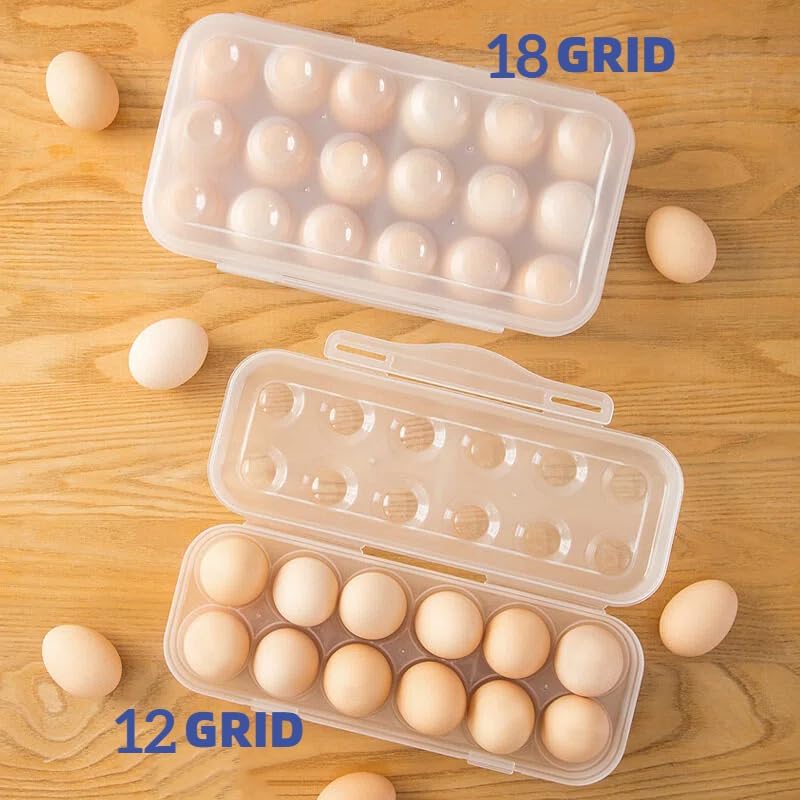 ZeQi 12Grid Shatterproof Transparent Egg Container, Food Grade PP Reusable Egg Holder for Fridge, Kitchen Storage, Camping & Outdoor Use