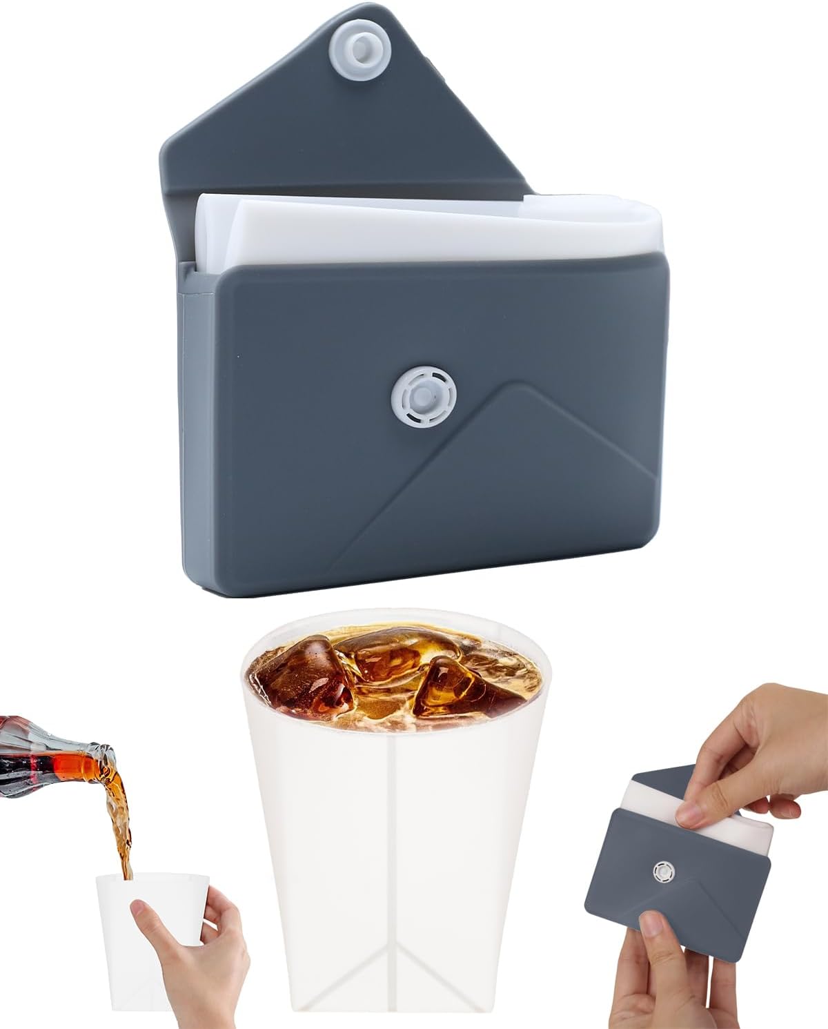 Collapsible Cup[2025 Upgraded] Silicone Foldable Water Cup, Collapse Water Bottles with Envelope-Shaped Storage Pouch, Portable Camping Cup for Outdoors, Travel, Camping (Space Grey)