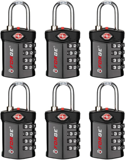 Forge TSA Approved Luggage Locks for Air Travel, Gym Lockers, School Lockers, Pelican Cases, Easy Read Dials, Durable Alloy Body, Black 6 Pack.