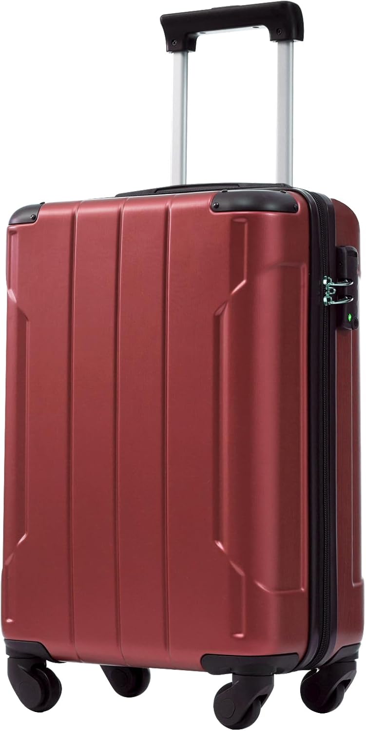 Merax Carry-On Luggage 22x14x9 airline approved, Hardshell ABS Suitcase with Spinner Wheels, TSA Lock, Lightweight Durable 20 Inch Travel Luggage for Men Women(Red)