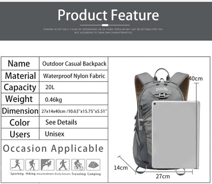 Small Hiking Backpack, 20L Lightweight Travel Backpacks For Men Women, Water Resistant Outdoor Day Pack, Ultralight Camping Daypack Backpacks, Durable Hiking Backpack Fit For Camping.(With Rain-cover)