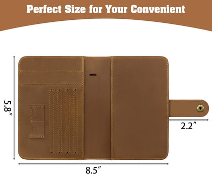 Jack&Chris Genuine Leather Handmade Passport Holder For Travel, RFID Blocking Passport Holder with Card Slots, Travel Essentials wallet with Pen Holder for Women and Men for Gifting, Light Brown