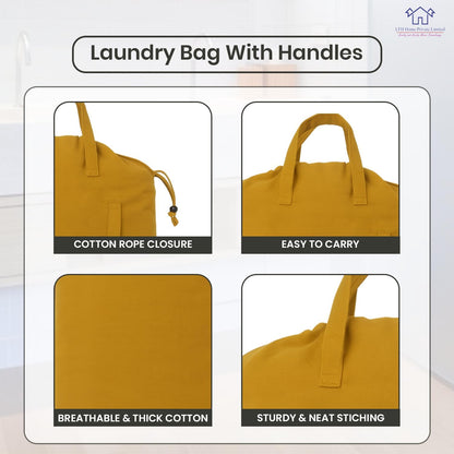 LFH Home Cotton Canvas Large Laundry Bag with Handle, Heavy Duty Drawstring Closure Washable Laundry Bags, School Travel, Home, Hotel, College Dorm, Organizer Sack, Toys Clothes 20x30-Yellow