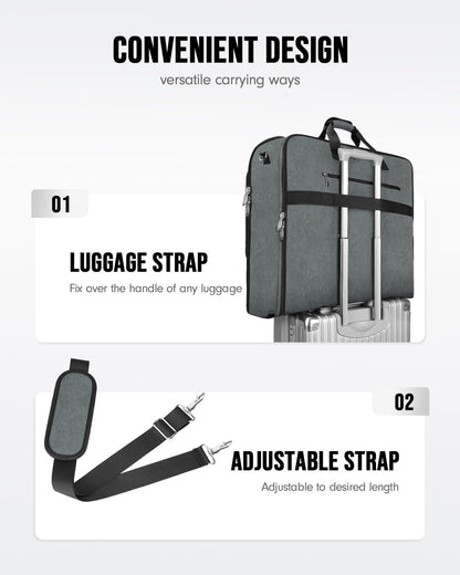 MATEIN Travel Garment Bag, Double Layer Folding Suit Bag with Adjustable Strap for Business Trips, Large Waterproof Wrinkle Free 2 in 1 Hanging Suitcase Cover Luggage for Shirts Dresses Coats, Grey