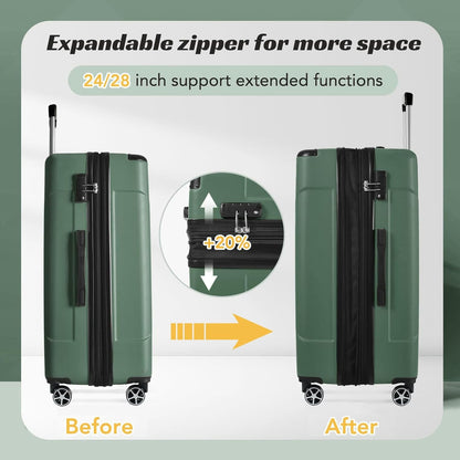 Merax 24 Inch Expandable Checked Luggage, Hardshell ABS Medium Suitcase with Spinner Wheels, TSA Lock, Lightweight Durable Travel Suitcase for Men Women(Green)