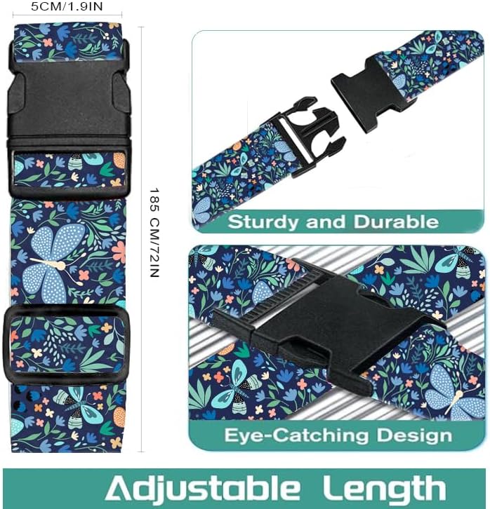 Luggage Straps for Suitcases Travel Belt Accessories, Cute Suitcase Strap, Adjustable Luggage Belt Strap, Heavy Duty with Quick-Release Buckle Luggage Strap Boho Dragonfly