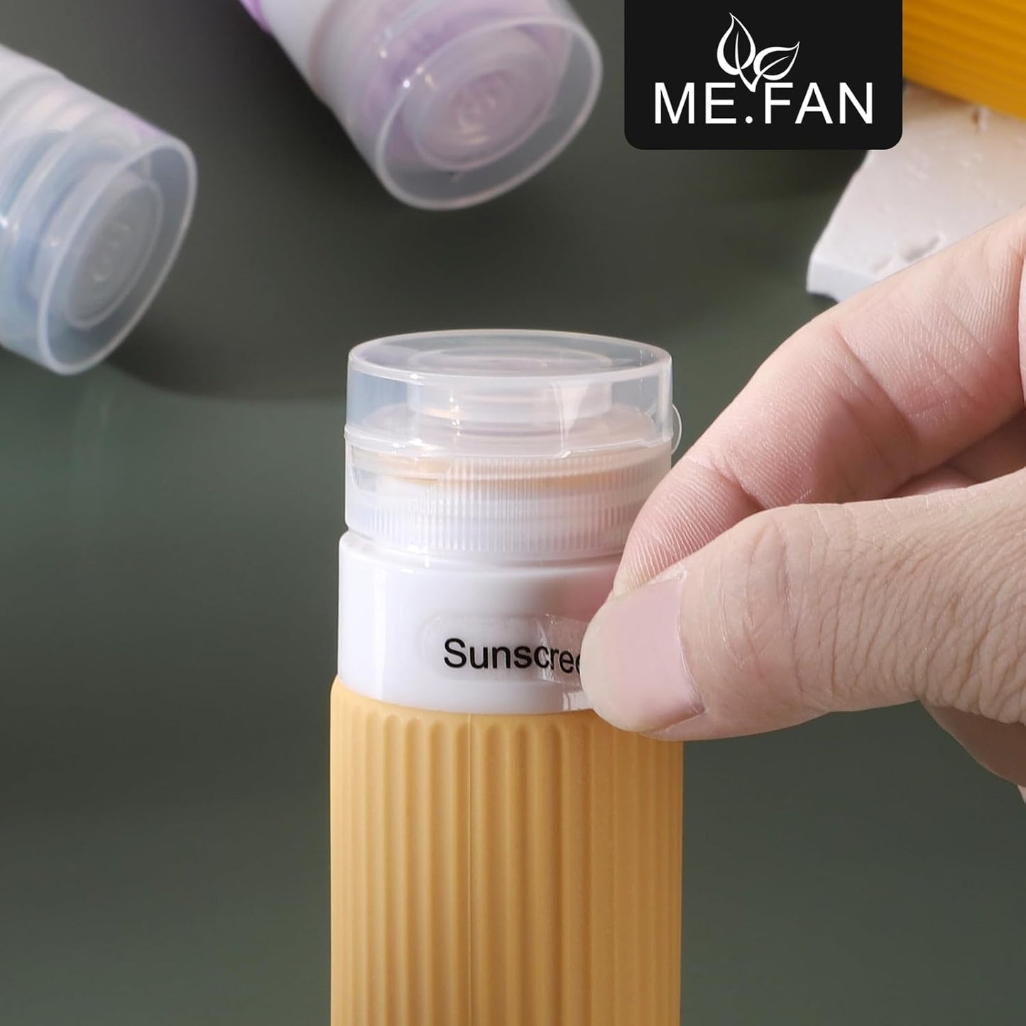 ME.FAN Travel Bottles for Toiletries, TSA Approved 3oz Silicone Journey Size Containers, Portable Split Bottle for Conditioner, Shampoo, Lotion- 4 Pack Grey