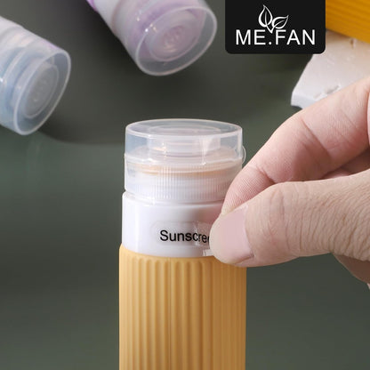 ME.FAN Travel Bottles for Toiletries, TSA Approved 3oz Silicone Journey Size Containers, Portable Split Bottle for Conditioner, Shampoo, Lotion- 4 Pack Grey