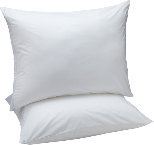 Amazon Basics Down Alternative Bed Pillows and Pillow Protector Case 2-Piece Set, Medium Density, Standard - Pack of 2, White, 26"L x 20"W