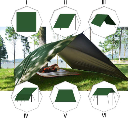 KALINCO Waterproof Camping Tarp Tent Hammock Rain Fly, 10X10FT/10X15FT, Mutifunctional Tent Footprint Lightweight Tarp for Camping, Hiking and Survival Shelter