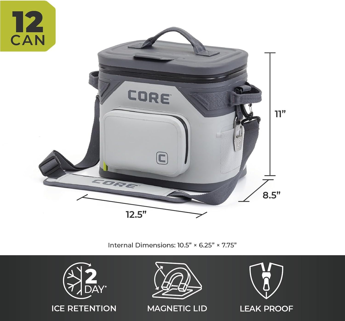 CORE Magnetic Leak Proof Soft Cooler with Waterproof Zipper | Insulated Bag Portable Ice Chest Box | Best Soft Cooler for Food & Beverages for Tailgating, Car Camping, Travel, and Family Beach Picnics