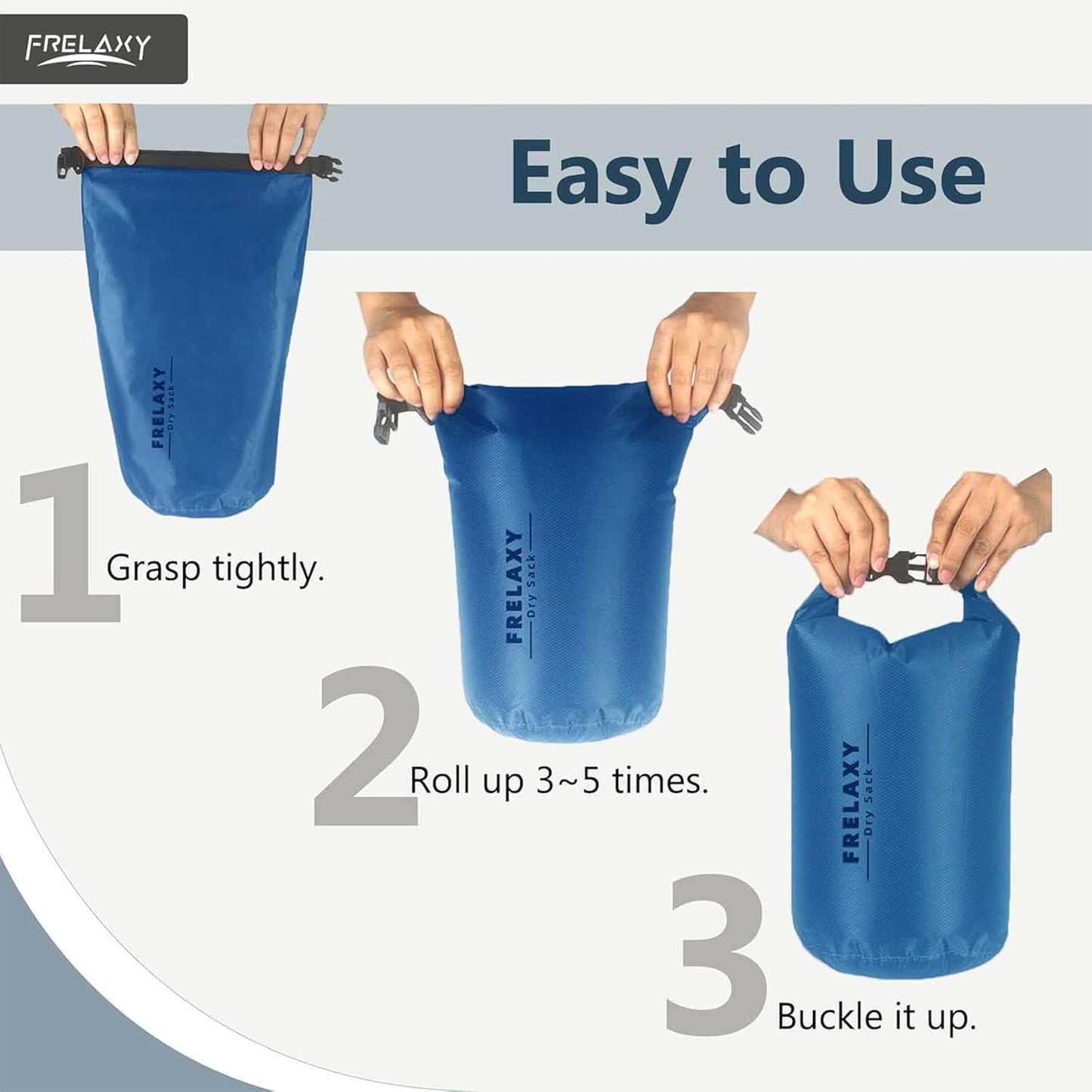 Frelaxy Waterproof Dry Bag 2 Pack/3 Pack, Lightweight Portable Dry Bags, 5L & 15L & 25L Durable Dry Sack Set Keep Gear Dry for Hiking, Camping, Boating, Backpacking, Kayaking (2 Pack - Blue)