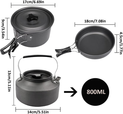 aiGear Camping Cookware Mess Kit, Non-Stick Camping Pan Pot Kettle, Lightweight Aluminum Camping Utensils, Collapsible Portable Camping Cooking Set for Outdoor Cooking Hiking Picnic