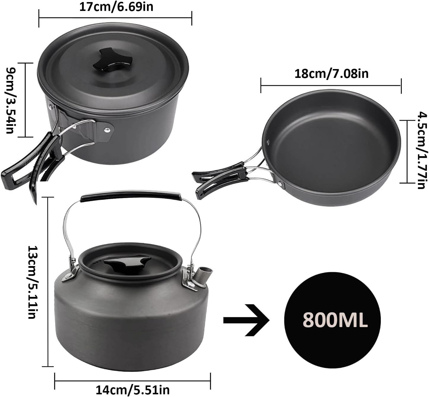 aiGear Camping Cookware Mess Kit, Non-Stick Camping Pan Pot Kettle, Lightweight Aluminum Camping Utensils, Collapsible Portable Camping Cooking Set for Outdoor Cooking Hiking Picnic