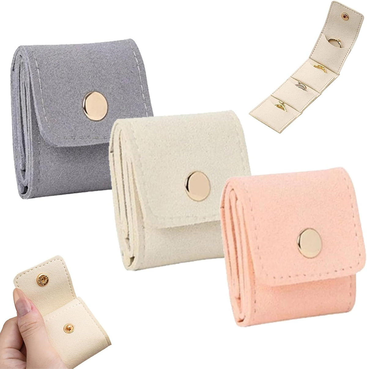 Mini Travel Jewelry Bag - Small Foldable Jewelry Case & Organizer Pouch with Snap Closure, Soft Fabric for Tangle-Free Necklaces Rings Earrings, Portable Storage Holder for Women Gift (Pink x 1)