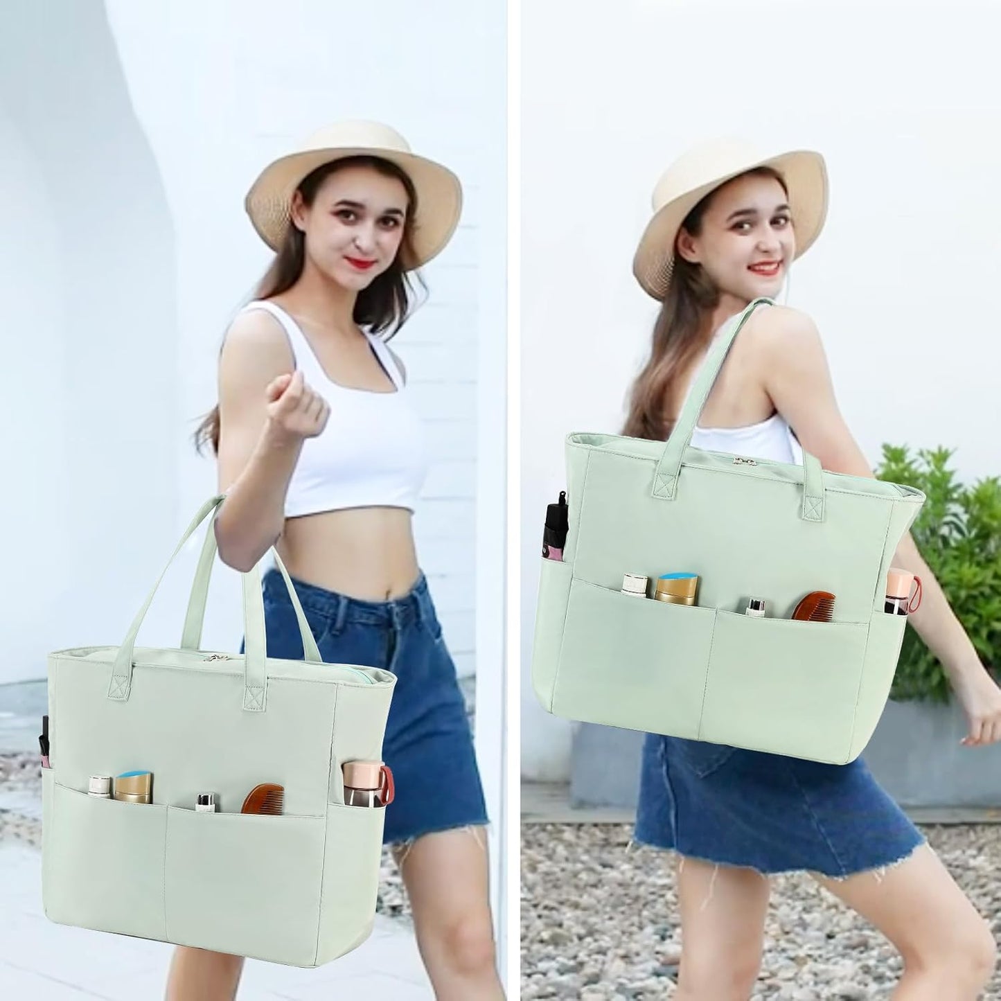 Waterproof Beach Tote Pool Bags for Women Ladies Extra Large Gym Tote Carry On Bag With Wet Compartment for Weekender Travel